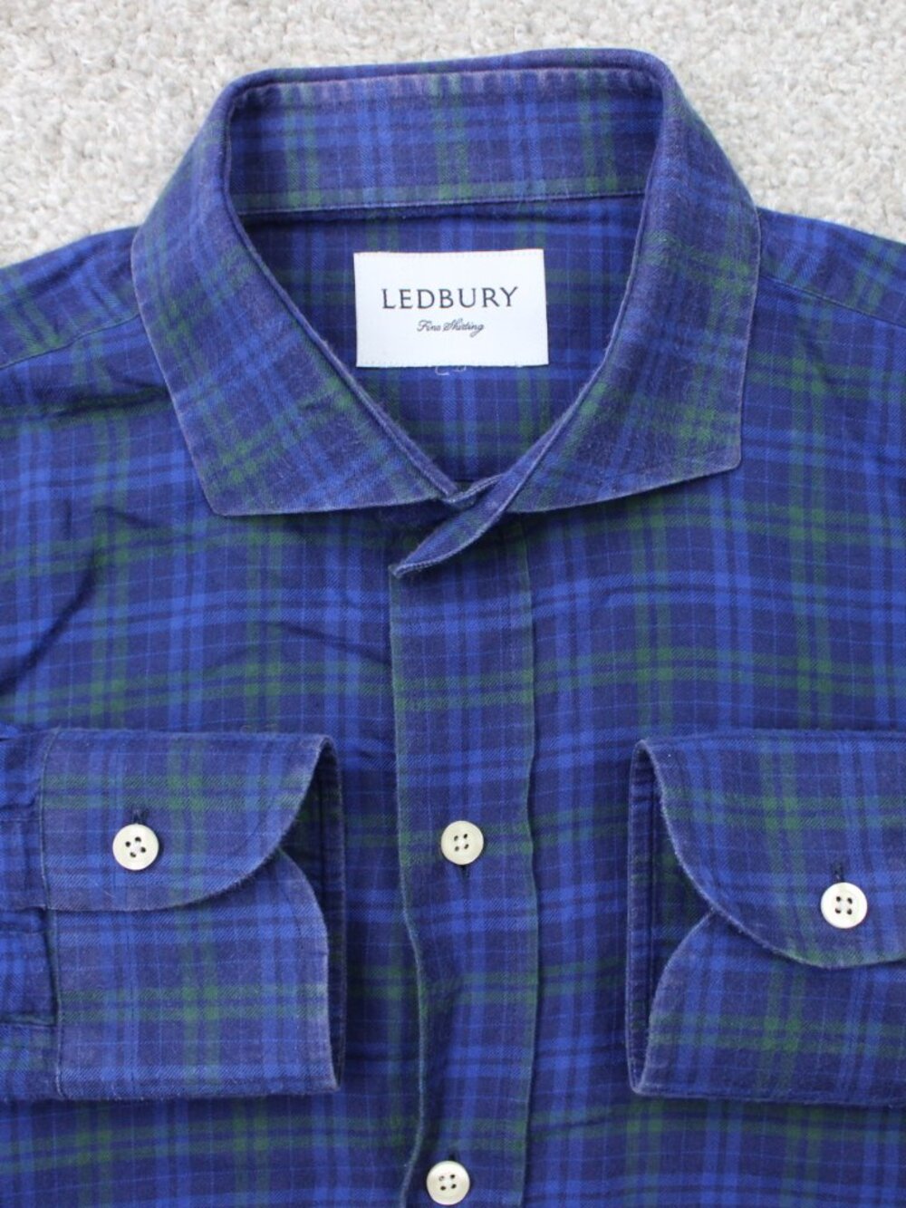 Ledbury Shirt Mens Large Blue/Green Plaid 100% Cotton Long Sleeve Button Casual